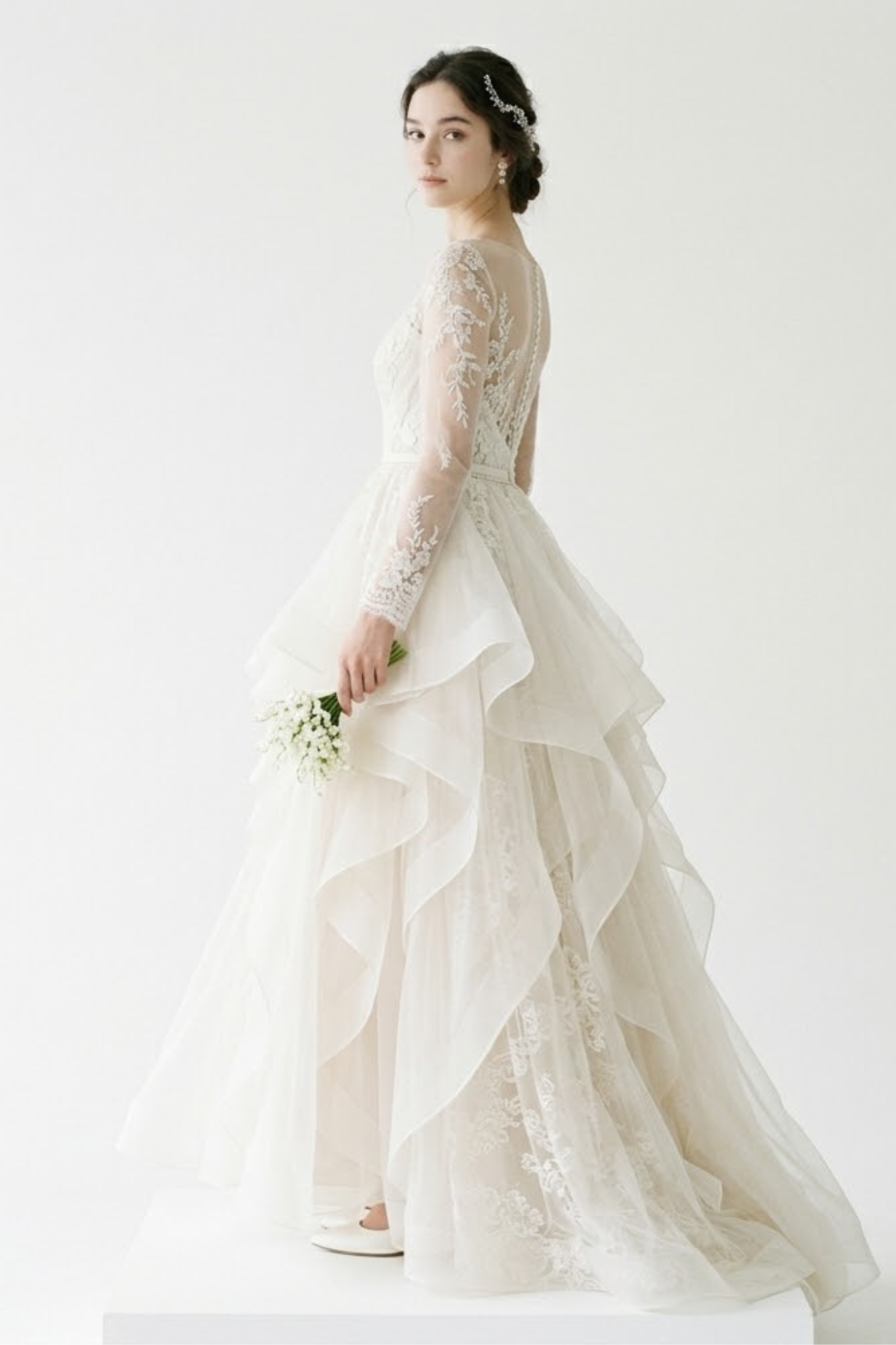 Women’s Ivory Layered Designer Bridal Wedding Gown