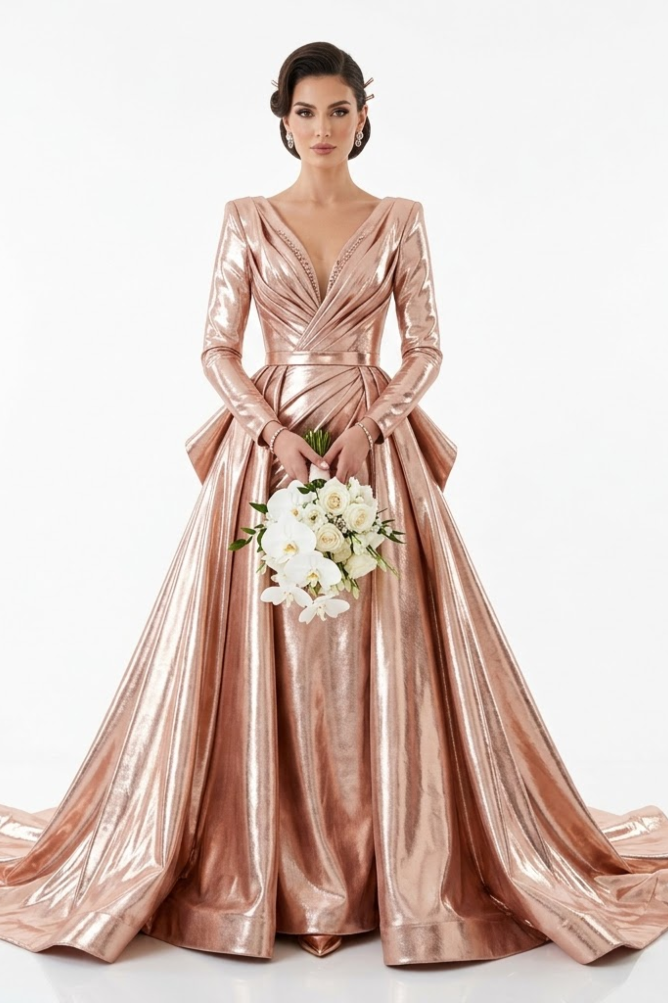 Women’s White Floral Embroidered Bridal Wedding Gown